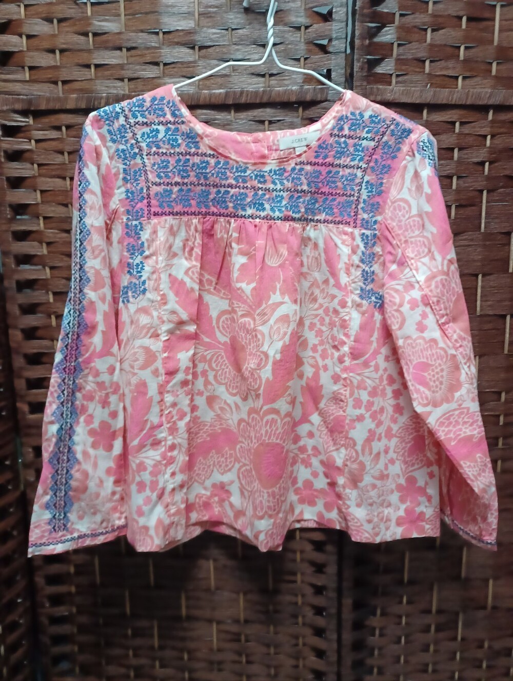 Boho Embroidered Pink Floral Women’s Top